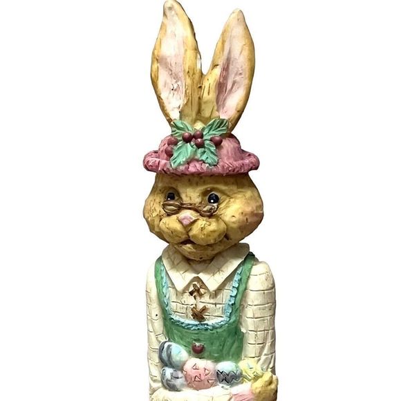 Vintage Resin Spring Easter Grandpa & Grandma Bunnies Pencil Figurines Set of 2 - Picture 4 of 10